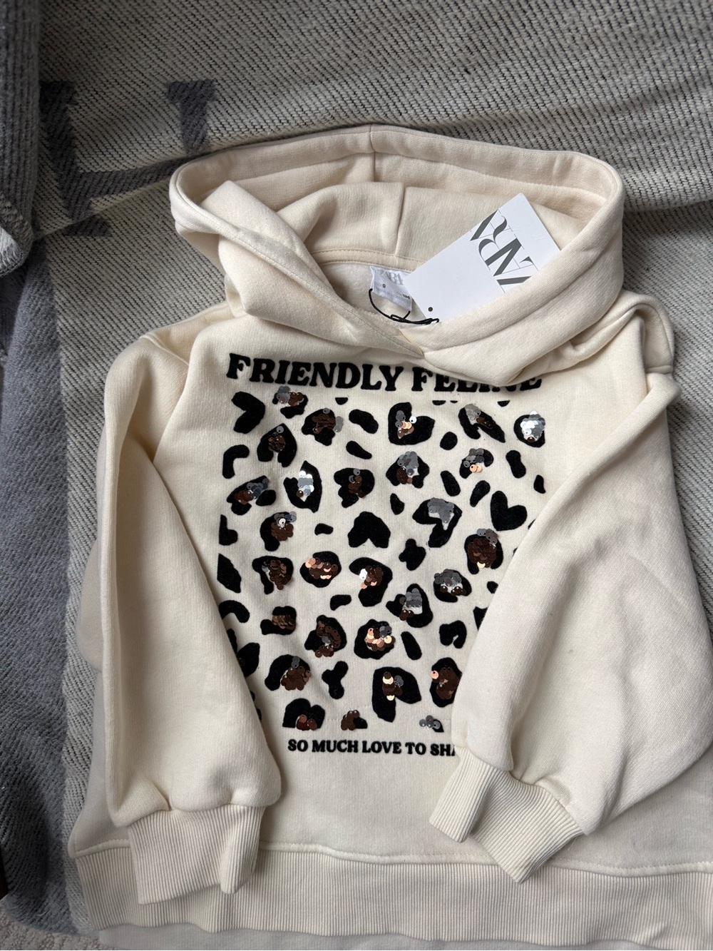 Zara Cream Hoodie with Leopard Sequin Print